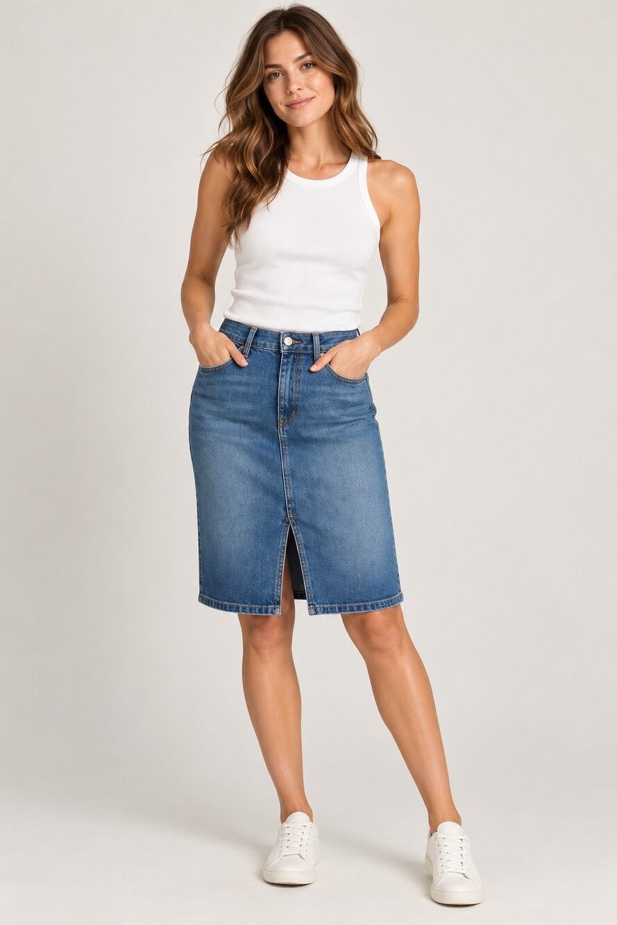7 For All Mankind Denim Skirt Front Slit Dark Wash Size 27